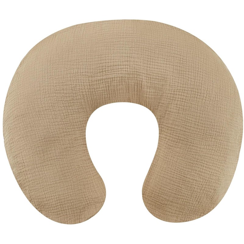WINGHENLEE Muslin Nursing Pillow Cover, Cotton Breastfeeding Pillow Cover for Baby Girls Boys, Soft Breathable Nursing Pillowcase for Infant Newborn, Removable Slipcover for Nursing Pillows, Brown(Only Cover) - Image 1